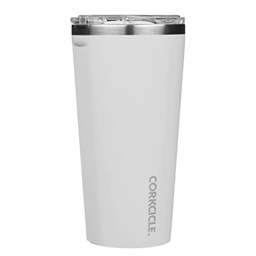 Corkcicle Travel Tumbler, Insulated Water Bottle with Lid, Spill Proof for Wine, Coffee, Tea, and Hot Cocoa, Gloss White, 16 oz