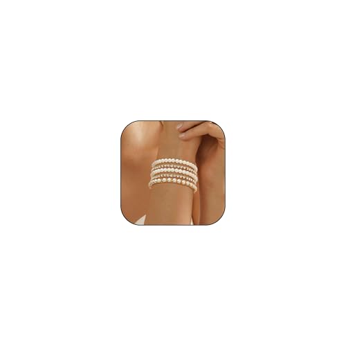 Long tiantian Pearl Bracelets for Women Pearl Jewelry Crystal Rhinestone Bangle Bracelets for Women Beaded Stretch Strand Stackable Bracelets Wedding Jewelry for Brides