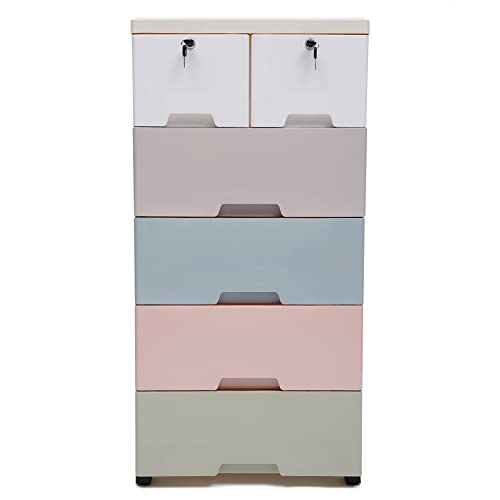 Gabinete de almacenamiento de plástico de 6 cajones para ropa, muebles de dormitorio, cómoda alta con cajones para sala de juegos (color: A)