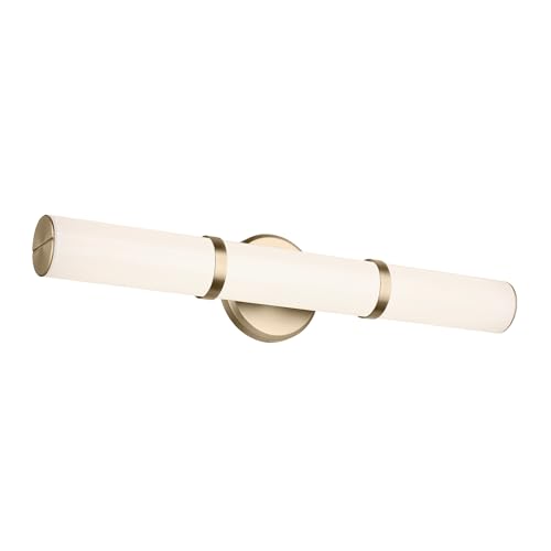 Image of Kichler Rosh 24.25 inch LED Bathroom Vanity Light Fixture with White Glass in Champagne Bronze, Modern Minimalist Bath Bar for Mirror, Dimmable (24.25 inch W x 5 inch H), 55188CPZLED