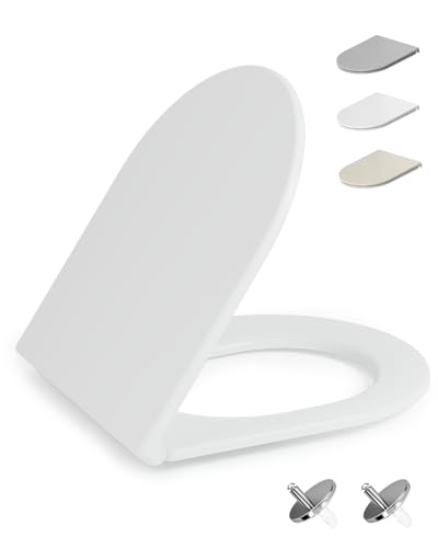 HySail Hochwertiger Toilettendeckel mit Absenkautomatik Schnellverschluss und Hygienischer Oberfläche Robust Umweltfreundlich Farbbeständig in Mehreren Farben Erhältlich (Weiß D-Form Lang)