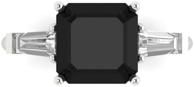 Clara Pucci 3 tcw Asscher Cut Cocktail Ring for Women in 14K White Gold, Natural Onyx Birthstone Bold 3 Stone Solid Gold Womens Statement Fashion Ring (Size Adjustable)