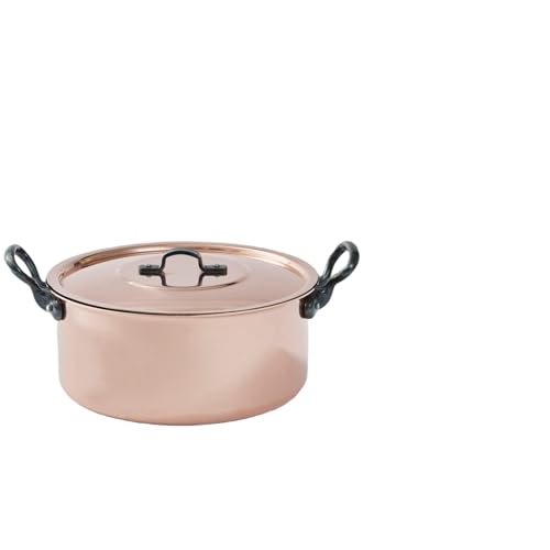 BAUMALU - Faitout avec Couvercle - Cuivre Étamé - Tous Feux sauf Induction - Poignées Fixes en Fonte - Design Traditionnel Français Made in Alsace - Ø22cm - Cuivre