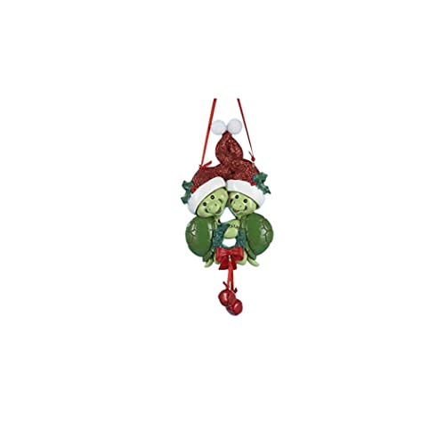 Turtle Family Christmas Ornament Couple in Santa Hat Holiday Christmas Tree Ornament - 5 Inch (Green)