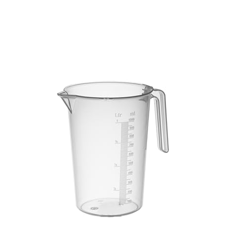 PIAZZA - Jarra graduada profesional de plástico con mango abierto, capacidad 1L, jarra para agua y líquidos alimentarios - Medidor graduado para pesar alimentos con báscula de cocina, fabricada en