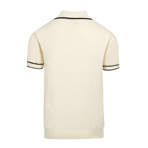 Men's Retro White Knitted Poloshirt, 1960s Mod Vintage Animal Pattern Polo V-Neck Cotton Short Sleeve2