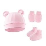 Hybursky Newborn Baby Beanie Hat and Gloves Socks 3 Pack Cotton Newborn Hospital Nursing Hats Accessories for Infant Boys Girls Unisex 0-6 Months(Pink)