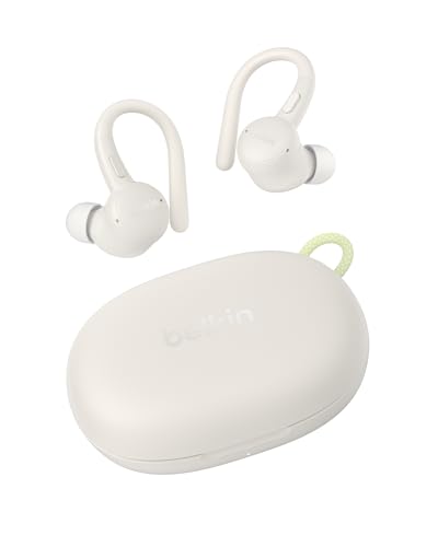 Belkin SoundForm ActiveFit Auricolari Bluetooth, Microfono integrato, Ricarica rapida USB-C, 36 ore di Autonomia, Resistenza IP54 all'acqua - Cuffie Wireless per iPhone, iPad, Galaxy, Pixel - Sabbia