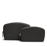 Leatherology Black Onyx Makeup Pouch Set – Full Grain Leather Travel Cosmetic Bag Duo with Water-Resistant Lining, Includes Small & Medium Pouches for Organized Beauty Essentials