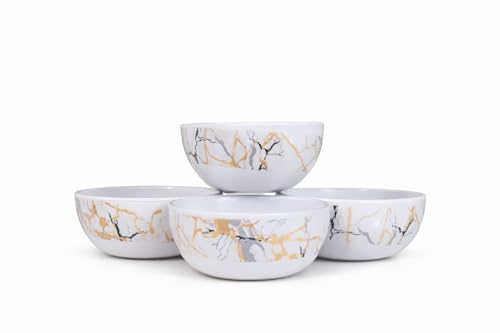 Image of Ariya 4.5 Inch Melamine Soup Bowls Set of 4 (350 ml) | White /Gold /Black | Serving Bowls for Soup, Salad, Noodles, Pasta, Oatmeal | Durable & Stylish Dinnerware for Daily & Special Use