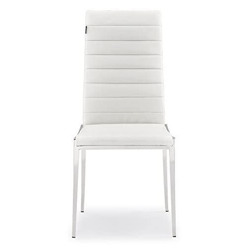 ZURI Modern Tryton Dining Chair - White Leatherette with Polished Stainless Steel Base - Thumbnail 3