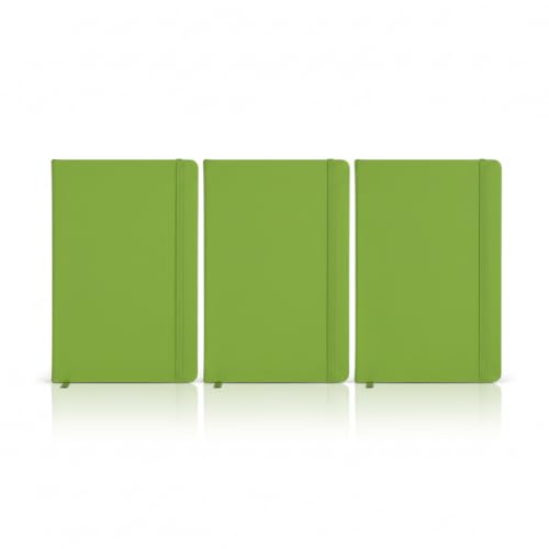 Caderno de anotações com elástico no tamanho A5, suporte para caneta, capa dura em material sintético, miolo 80 folhas pautadas na cor bege. Caderno A5 Capa em PU (21x14,5) (3, Verde)