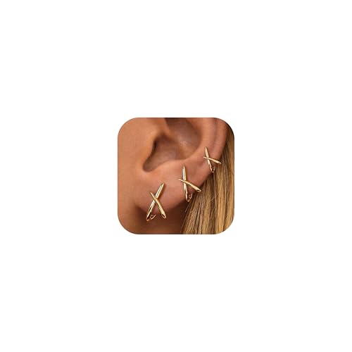 BESTEEL 3Pairs Gold Earrings for Women - Hypoallergenic 14K Gold Stud Earrings Small Hoops Trendy Simple Minimalist Cubic Zirconia Stud Hoop Earrings for Women Gifts