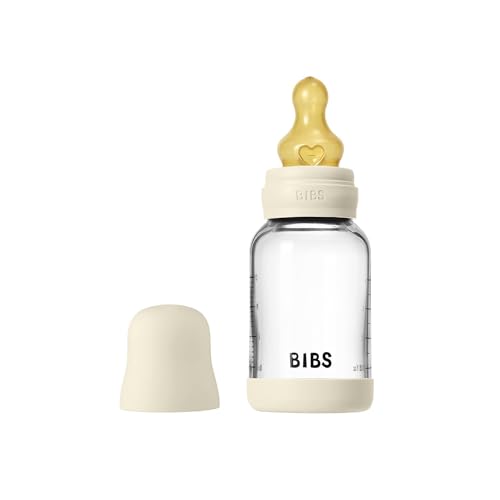 Image of BIBS Glass Baby Bottle, 120 ml, 1-Pack, Natural Rubber Nipple, Ivory