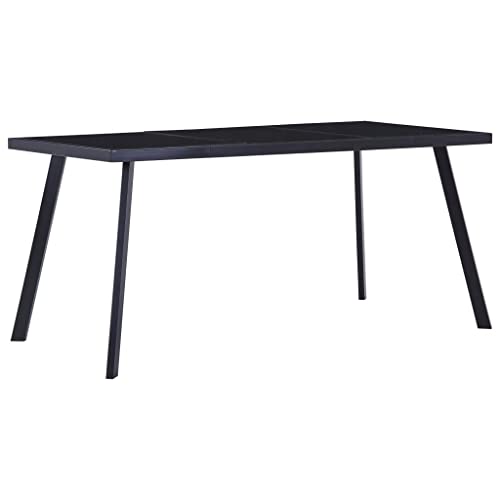 Zeehear Table à manger noire en verre trempé, 180 x 90 x 75 cm, table de cuisine stable pour salle à manger, design moderne, structure en acier robuste,...