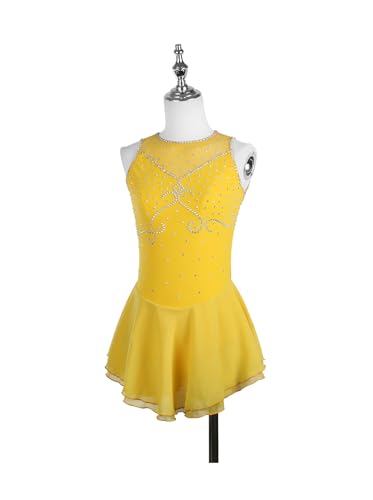 VVieer Vestido profissional de patinação artística feminino para prática sem mangas, ginástica, gola