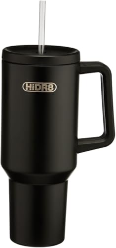 HiDR8 40oz Tumbler With Handle Stainless Steel Insulated Water Bottle (Cold 24hr Hot 8hr) | Secure Straw Lid (Black, 1 Pack)