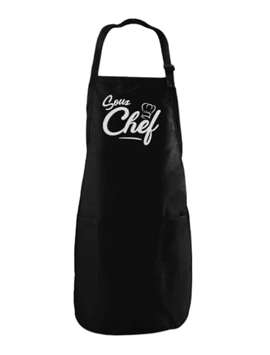 Tstars Funny Sous Chef Apron for Cooking Lovers - Culinary Grilling Gift for Dad Mom Husband Wife BBQ Cooks One Size Black