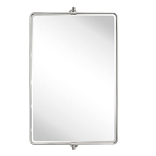 Tehome 24 X 38'' Horizontal Farmhouse Brush Nickel Metal Framed Pivot Rectangle Bathroom Mirror Tilting Beveled Vanity Mirrors For Wall #TOP2