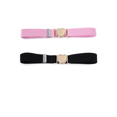 Weenwill Kindergürtel Mädchen,2 Stück Elastischer Taillengürtel für Mädchen,Herz Modischer Verstellbarer Gewebter Stretch Gürtel Herzform Gürtel(Schwarz,Rosa)