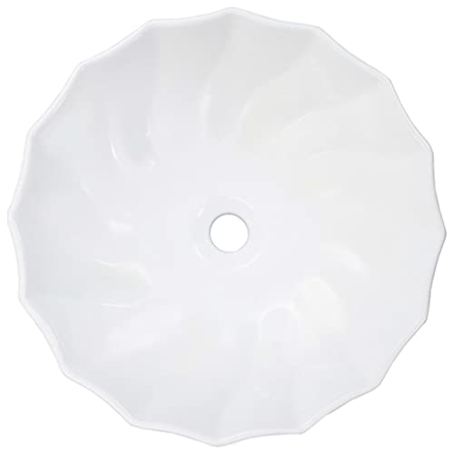 Lavabo de cerámica blanco Mangloder 46x17 cm redondo para el baño de casa 3