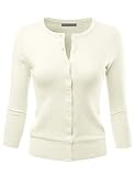 LALABEE Women's 3/4 Sleeve Crewneck Button Down Knit Sweater Cardigan Ivory M