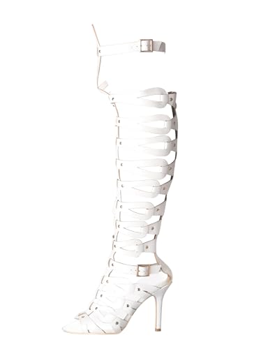 Image of Hanfike Knee High Sandals for Women Gladiator Cut Out Summer Roman Boots