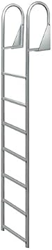 JIF Marine Hinged Flip-Up Dock Ladder 7-Step 84" Aluminum Dock Ladder with Standard 2" Non-Slip Steps, Quick-Release Safety Pin, and Lift-Up Design 750 lb Capacity
