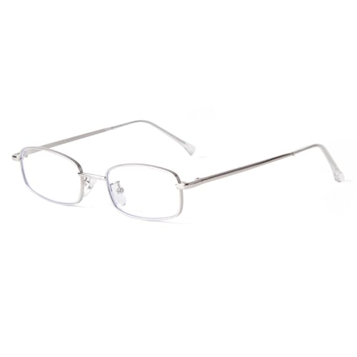 ADE WU Fashion Rcetangle Blue Light Glasses for Woman Men Cute Office-siren Small Thin Narrow Y2k Fake Glasses Unisex Style, Silver Frames 51mm