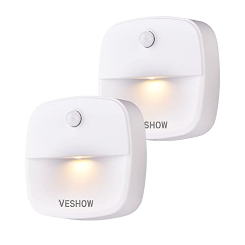 VESHOW Stick-On Night Light, Motion Sensor Night Light, Warm White LED, Bedroom, Closet, Kitchen, Hallway, Stairs, Energy Efficient, Compact, 2-pack VESHOW Stick-On Night Light, Motion Sensor Night Light, Warm White LED, Bedroom, Closet, Kitchen, Hallway, Stairs, Energy Efficient, Compact, 2-pack