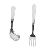 KOCKSHION 弯頭スプーン 高齢者用 アダプティブフォーク 食事サポート 製 自助式食器 簡単操作 各角 食べやすいスプーンとフォーク 含む