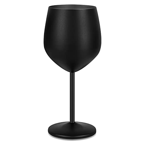 Lifecapido Stainless Steel Wine Glasses, 18oz Stainless Steel Stem Wine Goblets, Stemmed Metal Wine Glasses with Cup Brush for Party Office Anniversary, Great for Red White Wine (Black)