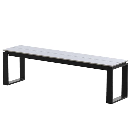 home24 Gartenbank ohne Rückenlehne, Aluminium & Kunststoff in Schwarz-Grau, wetterfest & pflegeleicht, HBT: 44x160x36 cm, für Balkon & Garten,...