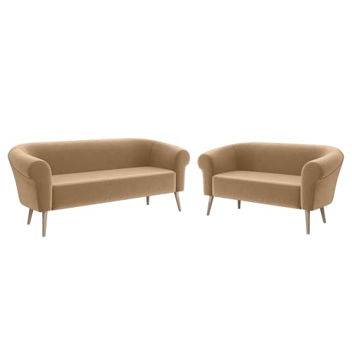MEBLINI Mini Sofa Set 3-2 für Wohnzimmer - Mini Lounge für fünf Personen - Küchensofa - Sofa Klein - Sitzgarnitur - Polstergarnitur - Sofagarnituren - Emilia - 3+2 - Beige Samt