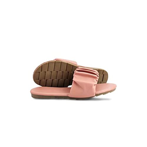 Image of Striped Ruffled Design Fancy Flats Sliders Fashionable Slippers GFor Women