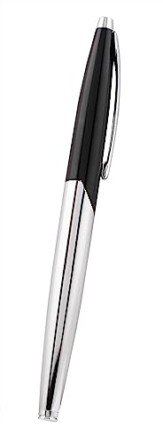 Image of amazon basics Ballpoint Pen with Case for Office and Gifting (Black and Silver Body, Blue Ink)