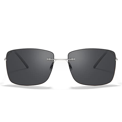 Image of Cyxus Polarized Rimless Sunglasses for Men Square UV Protection Rectangle Ultralight Metal Shades, Frameless Sunglasses-black Black, Medium