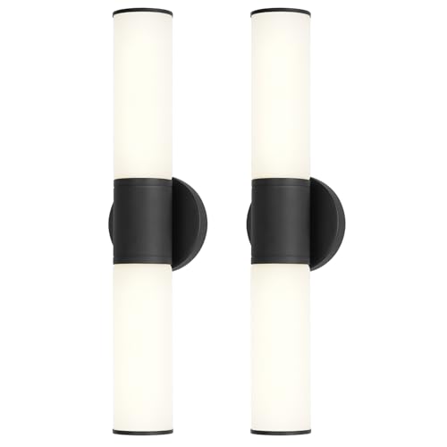Image of 2-Light Bathroom Vanity Lighting Fixture, Black Wall Sconce with Opal White Glass, E26 Stocket Indoor Wall Lamp, Modern Mirror Light. 2 Pack