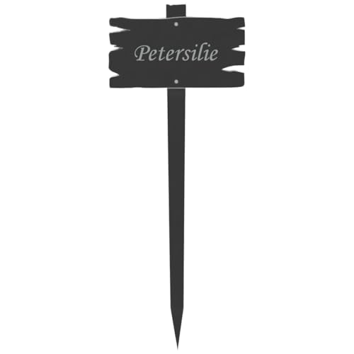 Bütic GmbH Acrylglas Pflanzschilder Holzbrettoptik grau transparent + Wunschname Kräuterschilder, Gartenschilder - wetterfest, Pflanzenname:Petersilie