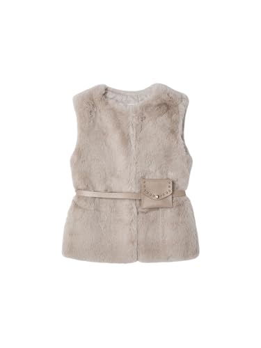 Mayoral Fur Vest with Belt for Girls Sepia