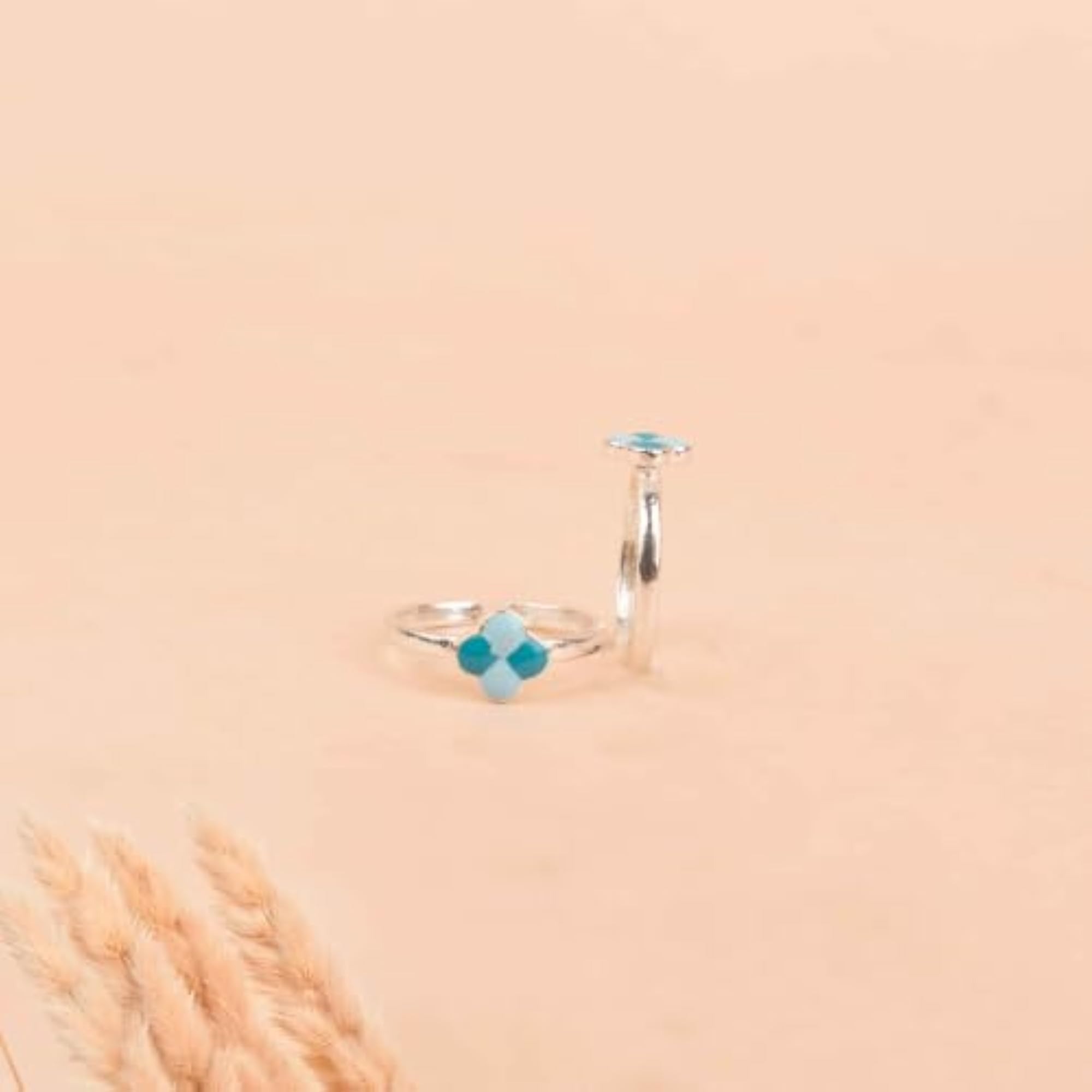 Adya Turquoise Blossom Bud 925 Silver Toe Ring Pair, Adjustable