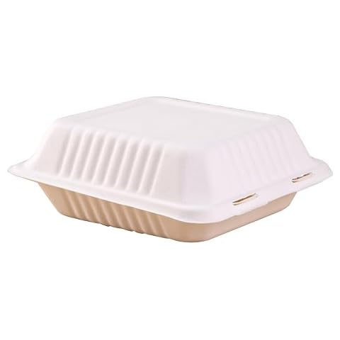 Goboxad 25 Pack Eco-Friendly and Disposable Clamshell Take Out Food Containers - 9x9 Inches, Deli Containers with Lids, Reusable Meal Prep & Bento Box, Food Storage To-Go, White, GBX028 Cover