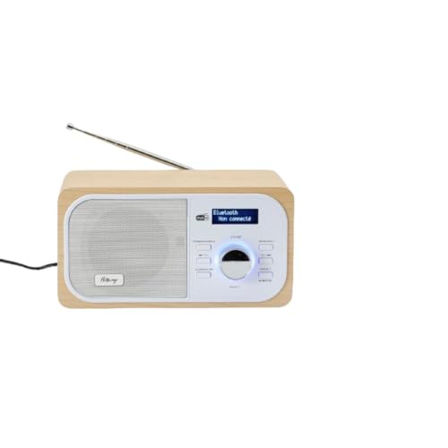 Halterrego Radio Dab+/Dab/FM, Connexion Bluetooth, Double Alarme, écran LCD, Luminosité réglable, antenne téléscopique, RMS 3W, Adaptateur Inclus, Couleur Bois