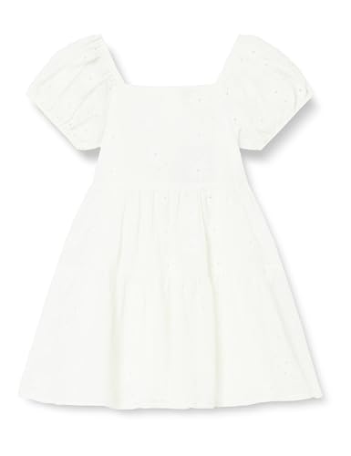 Robe filles en coton écru à broderie fleurs ajourées et manches bouffantes Koton