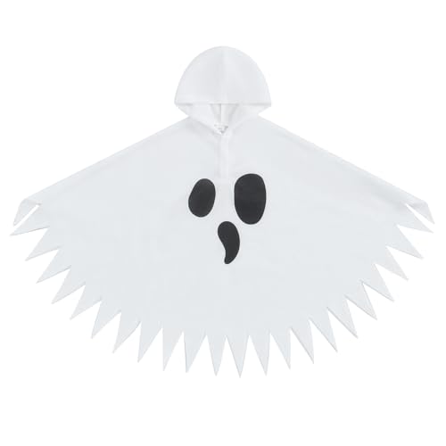 Toddler Ghost Costume Baby Kids Boy Girl Halloween Outfit Ghosts Face Hooded Cloak Cape Poncho Cosplay Clothing (White, 4-5T) -  Socutebabe