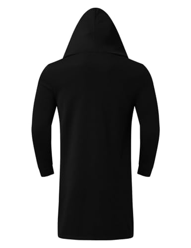 Kinkia Mens Open Front Long Hooded Cardigan Solid Long Sleeve Lightweight Long Cloak Cape Goth Cardigans with Pockets4