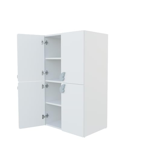 Image of VIKI Kids Wardrobe Almirah - 4 Door Kids Storage Cabinet for Bedroom, White, 40x60x102 cm | 1 Year Warranty