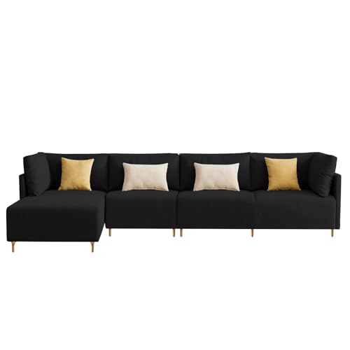 Image of Carina LHS 6 Seater L Shape Sofa Set for Living Room (Black Fabric) Premium Fabric Sofa