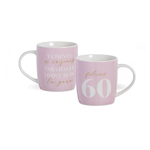 HOGAR Y MAS Taza CUMPLEAÑOS 60 350ML - Rosa Claro