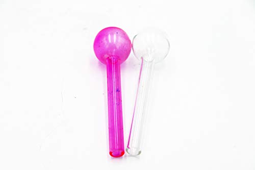 Green Apple Inc Glass Oil Burner Pipe (5 Inch, White and Pink, Transparent) - Pack of 2